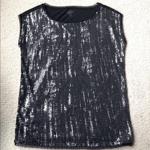 Ann Taylor Loft brushed silver sequin black sleeveless top - Picture 1 of 5
